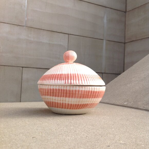 Fitz & Floyd Vanity Ceramic Box + Lid Peach Pink Mollusk Shell Coquille - Picture 2 of 16